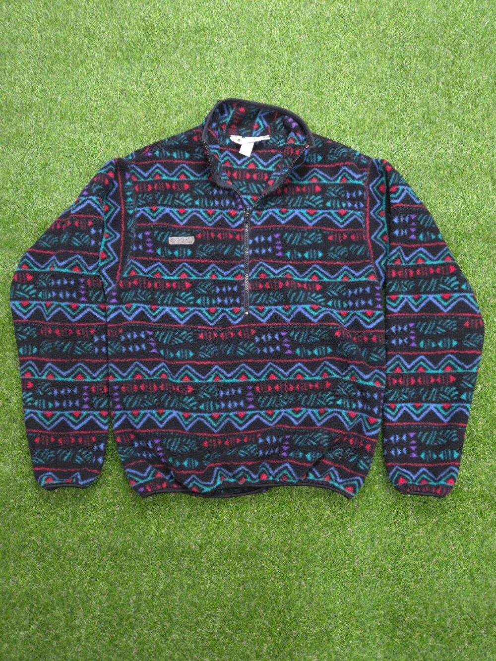 Vintage Columbia Sweater Mens Small Aztec Southwestern Fleece Half Zip 90s USA